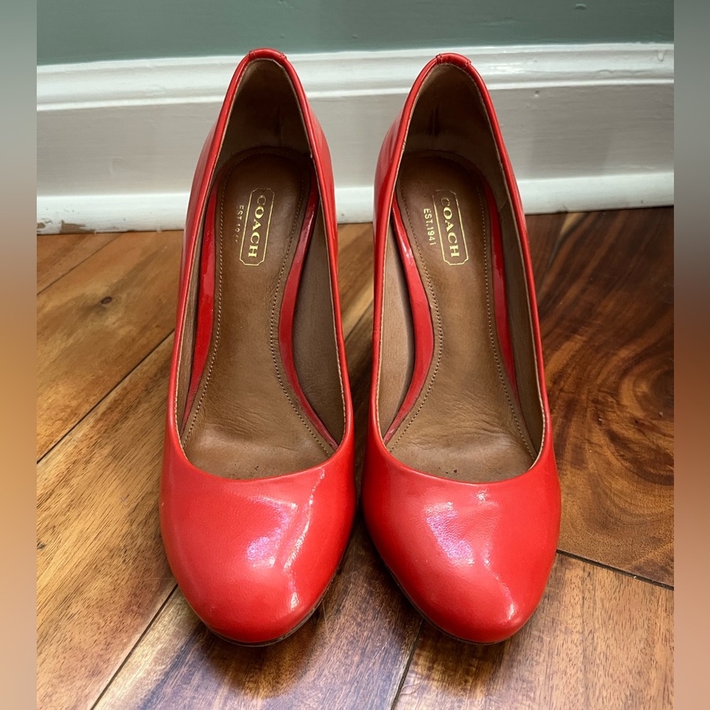 Coach Coral Red Block Heel Pumps - size 6